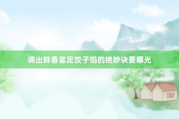 调出鲜香富足饺子馅的绝妙诀要曝光
